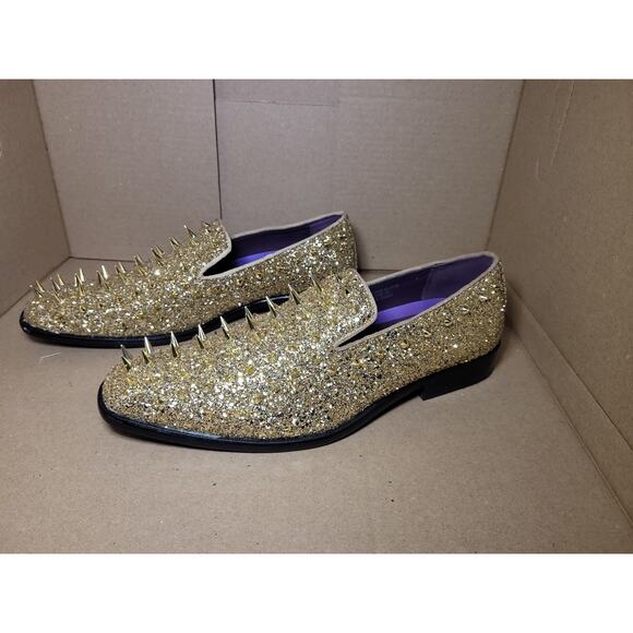 Gently worn *After Midnight Gold Glitter Studded Men’s Shoes Sz. 9, with box